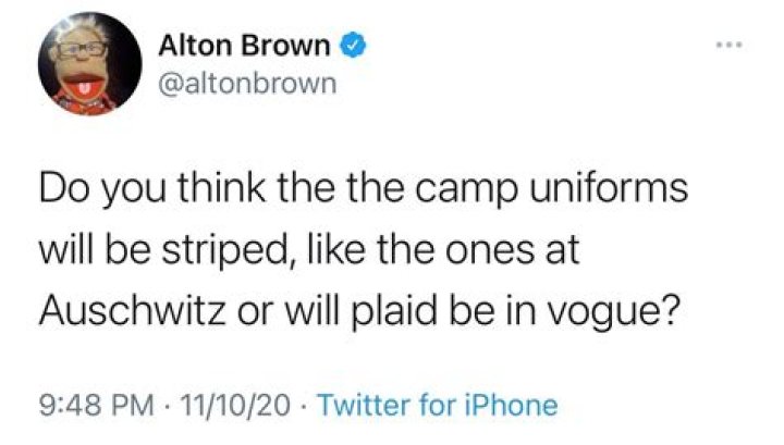 Alton Brown is sorry for his terrible Holocaust tweets, calls them ‘in poor taste’