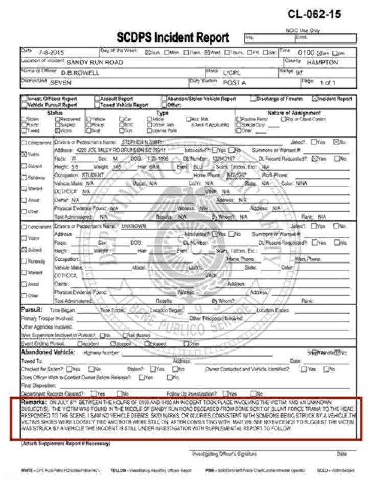 Stephen Smith Autopsy Report, What Was His Cause Of Death? Case And Trial Details